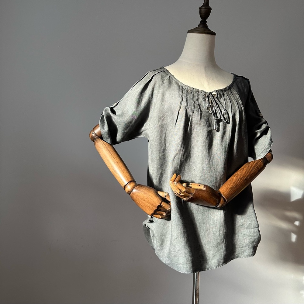 Gray Linen Loose Fit Blouse Made in Italy
